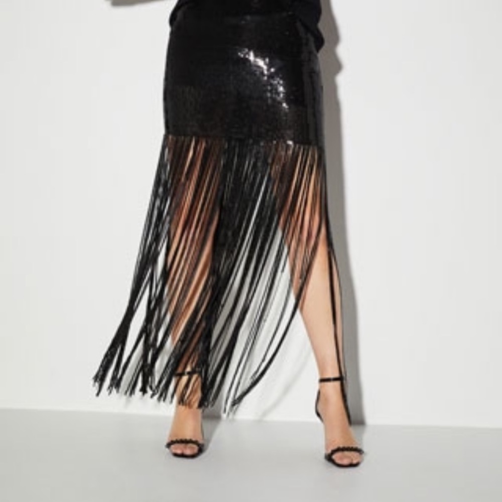 Bershka Black Sequin midi skirt